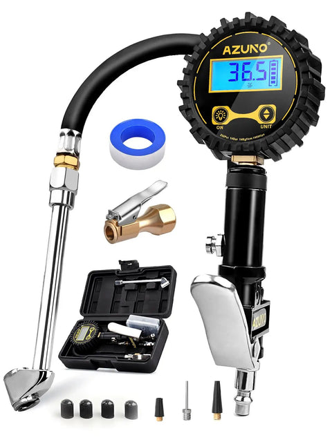 Digital Tire Inflator With Pressure Gauge 200 PSI Heavy Duty Air Compressor Accessory Kit with rubber hose and carrying box