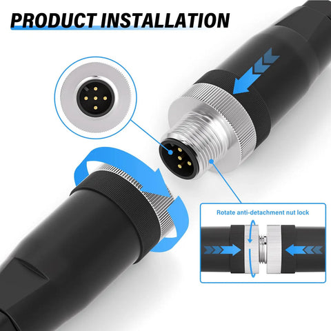 IP67 Waterproof M12 5 Pin Male Connector Field Wireable Straight Adapter For Electric Bicycle Sensors showing installation process