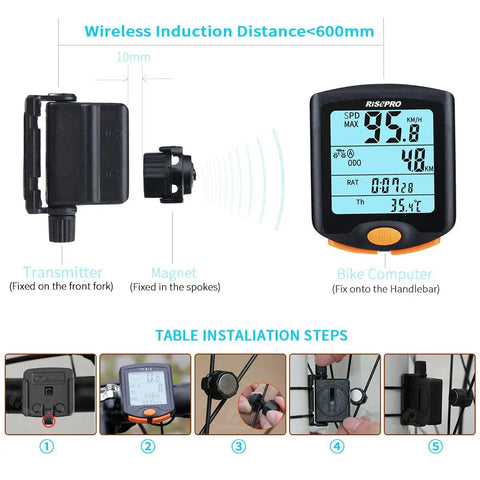 Wireless Bike Computer With Dual Bike Settings, Speedometer And Odometer, Waterproof Multi Function Cyclometer, 4 Line Backlit Display, Easy Read Data For Road And Mountain Cycling, YT-813