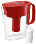Slim 6 Cup BPA Free Water Pitcher With Filter For Tap Water Red, Lasts About Two Months, Great Tasting Hydration, Eco Friendly