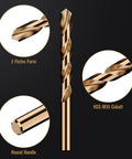 Heavy Duty 115 Piece M35 Cobalt Drill Bit Set with 2 flutes and round handle for precise drilling in steel and wood.