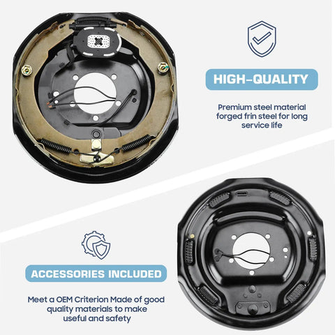 12X2 Inch Manual Adjust Electric Brake Assembly Two Pair For Heavy Duty Trailers Fits 5200 To 7000 Lb Axles, steel brake drum.