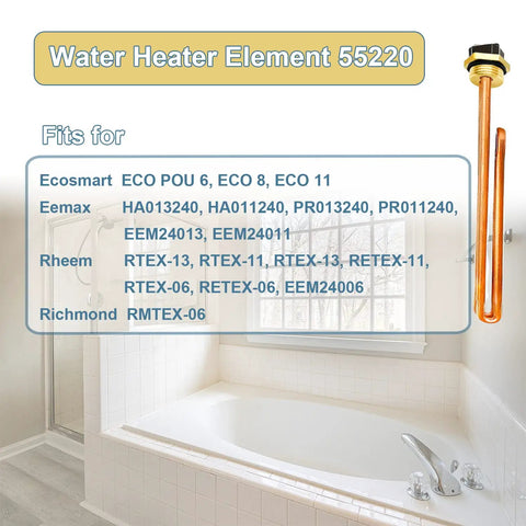 Upgraded 55220 Water Heater Element Fits EcoSmart ECO POU 6 8 11 And Compatible Rheem Eemax Richmond Electric Tankless Heaters