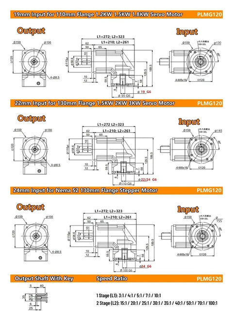 Heavy Duty 90 Degree Helical Reducer Right Angled Gearbox For Industrial Motors detailed dimensions and input specifications diagram.
