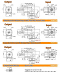 Precision 90 Degree Helical Reducer Right Angled Gearbox dimensions and flange input details for industrial motors.