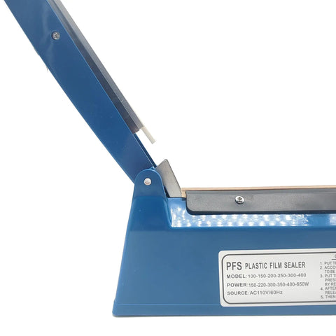 Smooth Operator Eight Inch Manual Impulse Heat Sealer For Plastic Film Mylar And Shrink Wrap Bags Plug And Play Quick Seal Machine Zero Warm Up Time For Daily Projects, side view of the device with control panel.