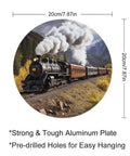 Dope Circular Metal Wall Art Featuring A Vintage Locomotive Train For Living Room And Office Decor Large Round Sign With Industrial Rustic Vibes Durable Metal Wall Hanging For Home Studio Or Workspace