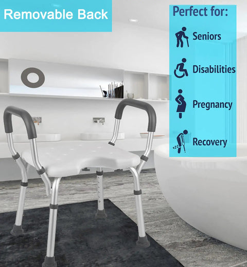 Heavy Duty Shower Chair With Back And Arms 300 Lb Capacity Padded Bath Seat With Handles And Cutout For Seniors Disabled Handicap