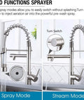 Kitchen Faucet with Pull Down Sprayer, Commercial Spring Single Handle Stainless Steel Sink Faucet, showcasing spray and stream modes.