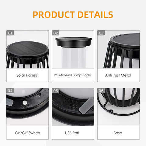 Outdoor Solar Lantern With USB Rechargeable Battery Waterproof LED Garden Light In Birdcage Metal Decor Style product details