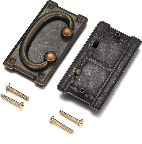 Vintage Drawer Ring Pull Handles 4 Pack With Hidden Screws, Antique Pewter Zinc Alloy Cabinet Knobs for Dresser and Wardrobe