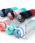 Heavy Duty Water Bottle Organizer For Cabinet Stackable Pantry Storage Rack Clear Shatter Proof Holder No Sweat Organization Big Time Space Saver Used For Kitchen Counter And Fridge Two Pack with water bottles