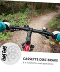 Top Shelf Front And Rear Disc Brake Rotor Kit For Mountain Bikes With Silver Aluminum Build 160mm Diameter Mechanical Setup Dual Knob Adjustment To Legit Crush Every Gnarly Trail, view from handlebars on trail.