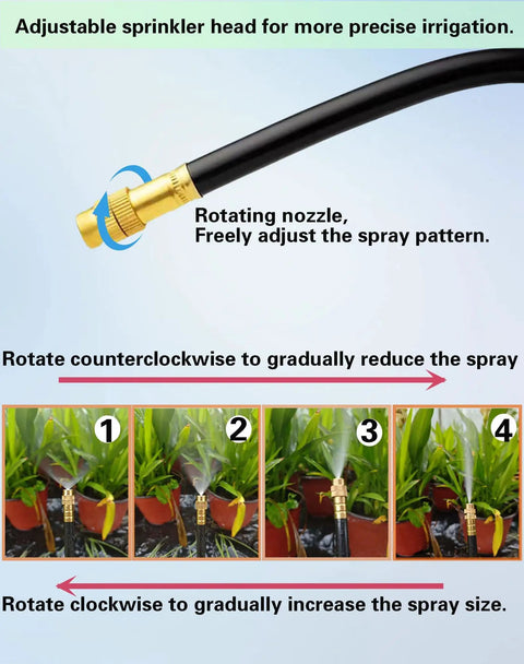 Diagram of Plug And Play Drip Irrigation Kit For Garden And Potted Plants With 100 Foot Hose 360 Degree Adjustable Mist Nozzles