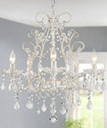 Five Light Crystal Candle Chandelier With Adjustable Chain And E12 Base For Bedroom Hallway Rustic White ceiling fixture with crystals.