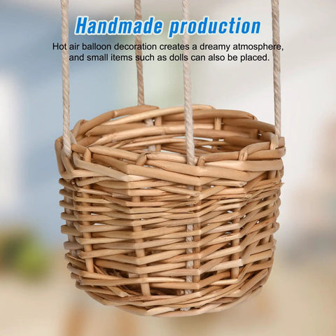 Close-up of woven basket part of 16 Inch Handmade Hot Air Balloon Lantern Lampshade Totally Kid Friendly Hanging Decor Pendant Light Shade