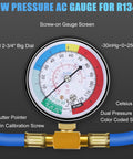 Pro Grade AC Charge Hose With Gauge For R134A Car HVAC Refrigerant Recharge Kit gauge with color-coded scale and brass fitting