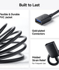 USB 3.0 Extension Cable 3-Foot Male To Female, 5Gbps SuperSpeed Extender, showing black coil, gold-plated connector and strain relief