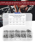 Dope 304 stainless steel pan head screws with hex nuts and washers set for serious machinery hardware maintenance, featuring 22 pieces in a massive 180 piece assorted machine screw kit.