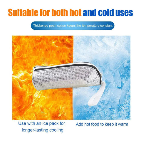 Insulated Bottle Cooler Bag and Thermal Tote with Triple Layer Insulation to Keep Your Morning Sips Frosty or Steaming Hot for Hours while Blocking Moisture and Drip Drama on the Go, showcasing fire and ice background.