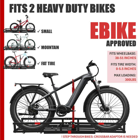 Beefy 2 Bike Hitch Rack And Foldable Cargo Carrier For E Bikes, Heavy Duty Fits Two Fat Tire Mountain Bikes, 2 Inch Receiver, 2 In 1.