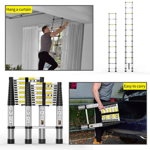 8.5Ft Telescoping Ladder Workhorse Portable Aluminum Extension Ladder With Stabilizers Lightweight Compact 330 Lb Capacity Easy Stash For Home And Outdoor Use Everyday Ready