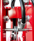 Close-up of 50 Ton Hydraulic Shop Press With H Frame showing detailed components and robust steel parts.