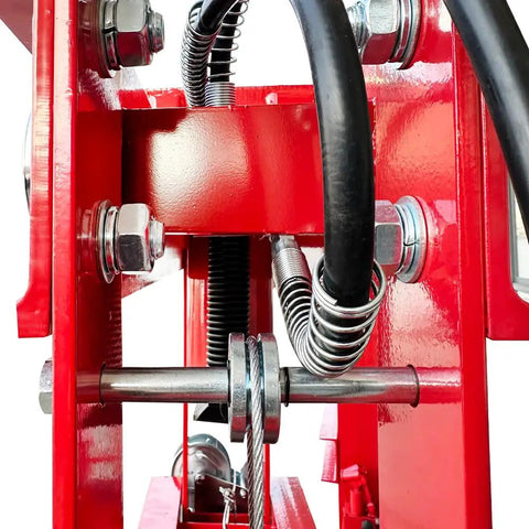 Close-up of 50 Ton Hydraulic Shop Press With H Frame showing detailed components and robust steel parts.