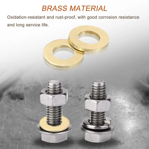 Brass Flat Washers M6 Set, 14mm OD, 1mm Thick, 100 Pack, Rust-Resistant Seal Rings For Screws Bolts Nuts, Great For Auto, Marine, And DIY Projects Everyday Use, brass washers on bolts