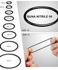 Flat Face O Ring Kit For ORFS Hydraulic Fittings Buna N 90 180 Pieces With Mixed Sizes From Quarter Inch To One Inch shown in sizes 04 to 24.