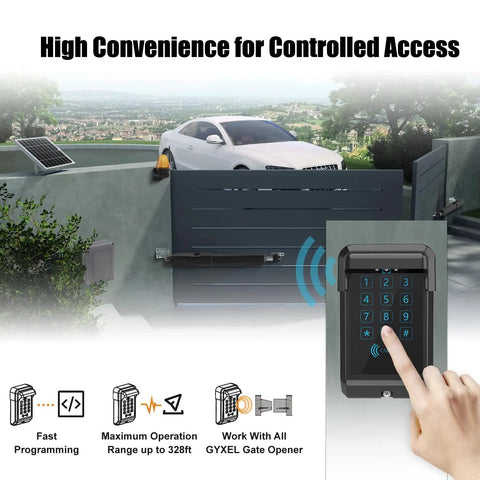 Built Like A Tank Wireless Touch Panel Gate Keypad With Outdoor Cover and Digital Code Entry Access Control for Automatic Swing Gate Openers.