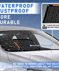 12V 10W Solar Car Battery Charger And Maintainer on car windshield in rain, showcasing waterproof and dustproof design.