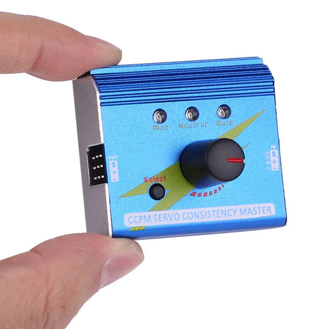 Dope Servo Tester And Controller For RC Gear, Multi Servo Diagnostics, close-up view held by hand