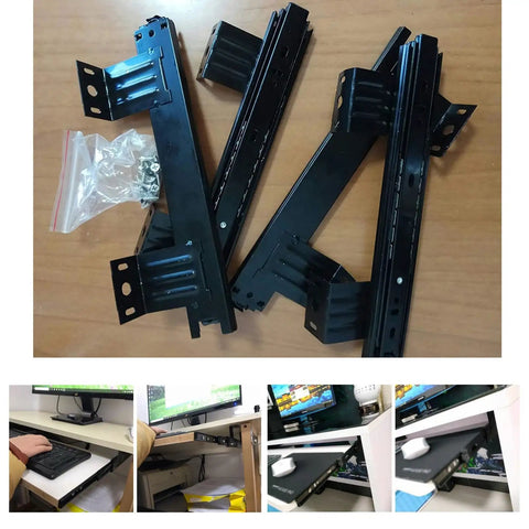 Heavy Duty Ball Bearing Keyboard Tray Slides For Under Desk Pull Out Keyboard Platform With 10 To 12 Inch Full Extension Rails 3 Section Runners 40Kg Load Capacity Easy Install And Durable Construction, black steel slides with mounting hardware