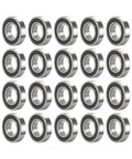 20 pcs 8x16x5 mm chrome steel deep groove ball bearings with black rubber seals, front view
