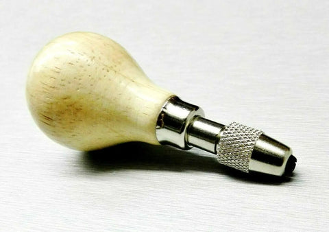 Hand Chuck Pin Vise Tool With Pear Shaped Wooden Handle, Two Steel Collets For 0 To 1/8 Inch Bits, Compact 3 Inch Craft Tool