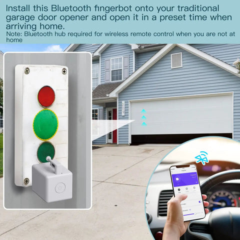 Fingerbot Plus Smart Button Pusher No Wiring Switch Upgrade on garage door opener with app and Bluetooth control