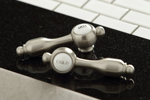 Handles for Tudor Style Wall Mount Bridge Kitchen Faucet In Polished Brass With 8.5 Inch Reach And 8.1 Inch High Arc