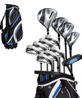S7 18 Piece Men's Golf Club Set With Titanium Driver, Fairway Woods, Hybrid, 5-SW Irons, Putter And Stand Bag, Blue