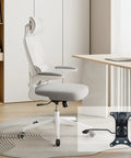 Off-white swivel chair with inset image of Beefy Heavy Duty Office Chair Tilt Control Mechanism Replacement for Executive and Gaming Chairs, 500 lb Capacity, Swivel Tilt, 6.2 Inch Wide by 10.4 Inch Long Mounting Holes, Black