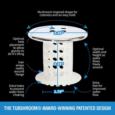 Diagram of Chrome Tub Drain Hair Catcher 2 Pack For 1.5 To 1.75 Inch Tub And Shower Drains showing dimensions and features.