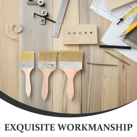 Wood Handle Paint Brush Set, 3 Pack Flat Stain Brushes For Furniture And Wood, Multi Size with DIY tools on wooden surface
