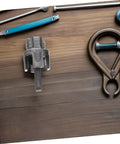 Ifundom 3-Piece Electric Drill Pipe Threader Tool Set For Plastic Water Pipe And Steel Construction With Leakproof Connections and Stable Accurate Threads For Plumbing Projects And DIY Use Get Your Job Done Fast showing a metal cutting die on a wooden surface.