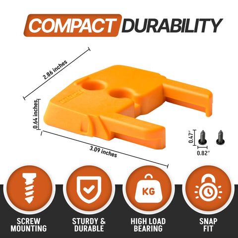 Cordless Tool Organizer Mounts Pack Of 3 For 18V To 20V RIDGID Tools, showing orange ABS mount dimensions and features.