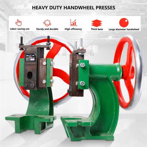 Heavy Duty Manual Benchtop Arbor Press With Giant Handwheel for Precise Stamping Die Installation, iron frame and sturdy design.