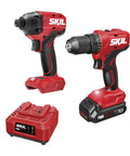 Heavy Duty 20V Brushless Drill And Impact Driver Combo Kit With 2.0Ah Battery Charger, cordless red tools with battery and charger.