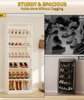 18 Tier Tall Shoe Cabinet Wooden Shoe Rack White Narrow Shoe Storage Organizer With Removable Shelves For Small Spaces Shoe Shelf Tower with organized shoes