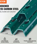 Beefy 7 Feet U Channel Fence Post Set 10 Pack With 50 Zip Ties And 20 Clips For Garden Yard Farm And Outdoor Wire Fencing Heavy Duty Steel Stakes Green close-up