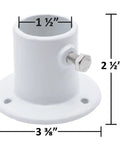 Cast Aluminum Pool Ladder Deck Flange For Above Ground Ladders, Easy Install Replacement Mounting Bracket, Sold Individually, 2.5 Inch Tall, 1.5 Inch Circumference, Heavy Duty Deck Mount. White cast aluminum ladder flange with bolts, 2.5 in tall