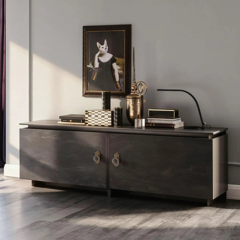 Modern cabinet with Vintage Antique Brass Cabinet Knobs With Backplates 8 Pack Drawer Pulls, art deco decor on top.